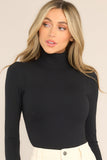 Suit Yourself Ribbed Long Sleeve Black Turtleneck Bodysuit