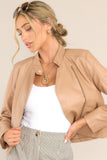 Defying The Odds Beige Faux Leather Moto Jacket