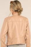 Defying The Odds Beige Faux Leather Moto Jacket