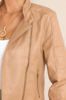 Defying The Odds Beige Faux Leather Moto Jacket