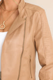 Defying The Odds Beige Faux Leather Moto Jacket