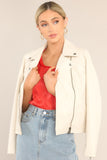 Trina Ecru Faux Leather Moto Jacket