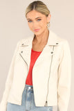 Trina Ecru Faux Leather Moto Jacket