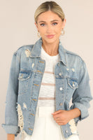 Daring In This Medium Wash Distressed Denim Jacket