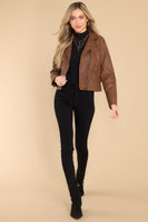 Lets Ride Brown Faux Leather Moto Jacket