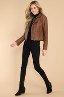 Lets Ride Brown Faux Leather Moto Jacket