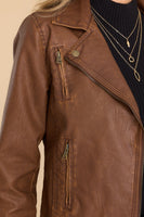 Lets Ride Brown Faux Leather Moto Jacket