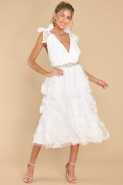 Stolen Glances White Midi Dress