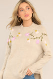 I Remember Taupe Floral Embroidered Sweater