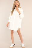 My Everything White Button Front Shirt Dress