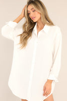 My Everything White Button Front Shirt Dress