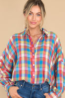 Doesn't Add Up Blue Multi Plaid Top