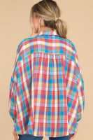 Doesn't Add Up Blue Multi Plaid Top