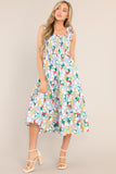 Such A Dreamer Sky Blue Multi Print Midi Dress