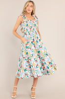 Such A Dreamer Sky Blue Multi Print Midi Dress