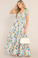 Wishing For You Sky Blue Multi Print Maxi Dress