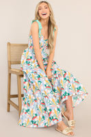 Wishing For You Sky Blue Multi Print Maxi Dress