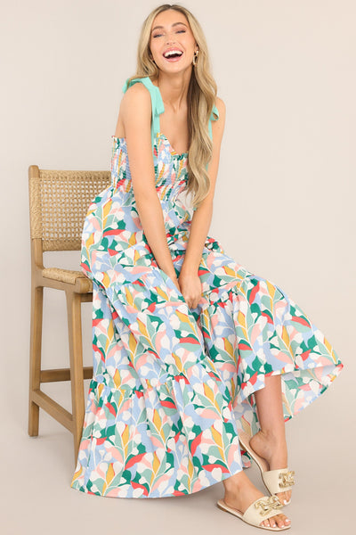 Wishing For You Sky Blue Multi Print Maxi Dress