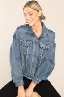 All The Buzz Distressed Dark Wash Denim Jacket