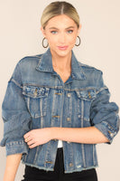 All The Buzz Distressed Dark Wash Denim Jacket