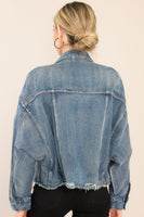 All The Buzz Distressed Dark Wash Denim Jacket