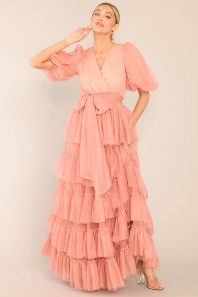 A Beautiful Feeling Rose Pink Tiered Tulle Maxi Dress