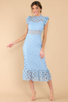 Love's High Hopes Sky Blue Crochet Midi Dress