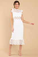 Love's High Hopes White Crochet Midi Dress