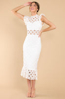 Love's High Hopes White Crochet Midi Dress