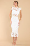 Love's High Hopes White Crochet Midi Dress